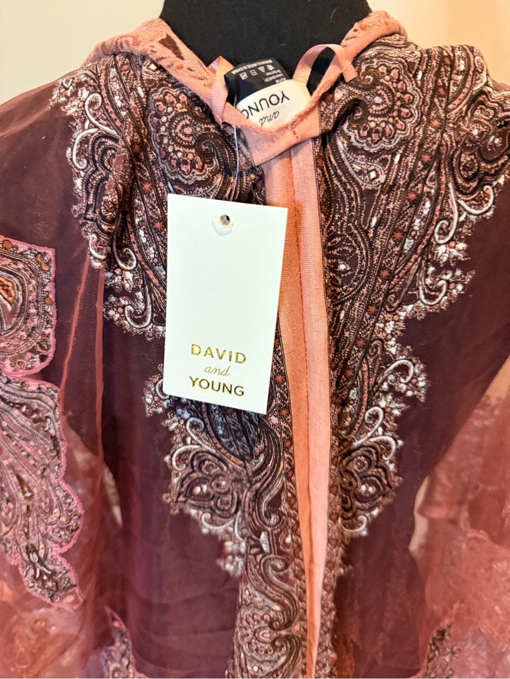 David and Young Paisley Embroidered Hooded Tunic - Rose & Mauve